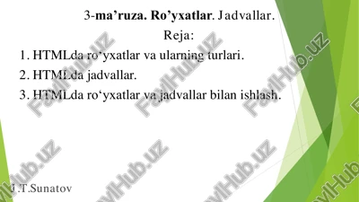 htmlda ro‘yxatlar va jadvallar — PDF
