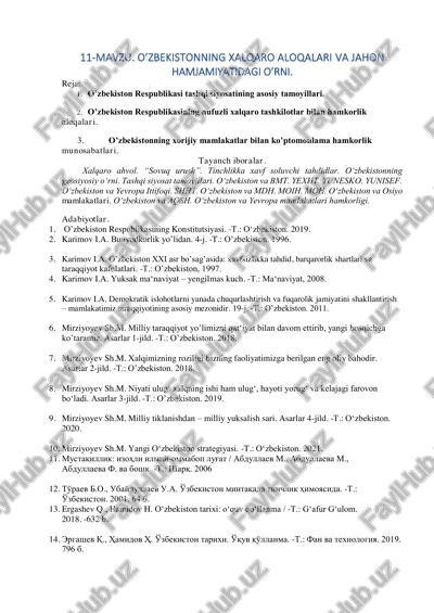 o'zbekistonning xalqaro aloqalari va jahon hamjamiyatidagi o'rni — PDF