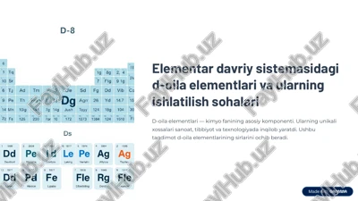 elementar davriy sistemasidagi d-oila elementari va ularning ishlatilish sohalari — PDF