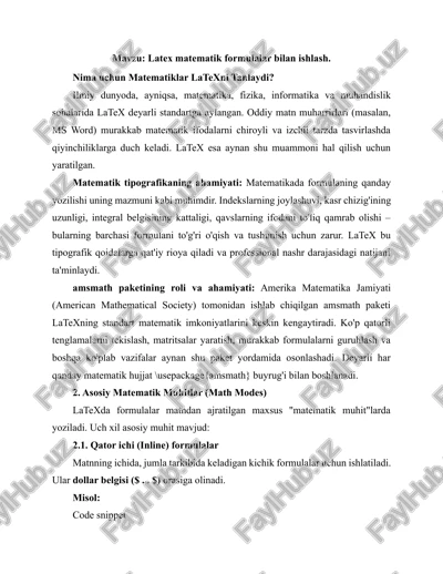 latex matematik formulalar bilan ishlash — DOCX