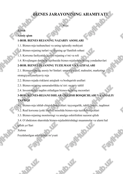 biznes jarayonining ahamiyati — DOCX