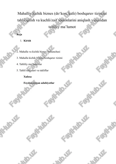 mahalliy kichik biznes boshqaruv tizimini tahlil qilish — DOCX
