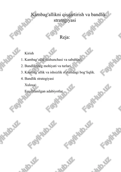 kambag'allikni qisqartirish va bandlik strategiyasi — DOCX