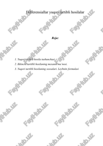differensiallar yuqori tartibli hosilalar — DOC