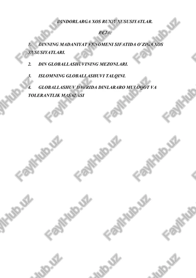 dindorlarga xos ruxiy xususiyatlar. — DOCX