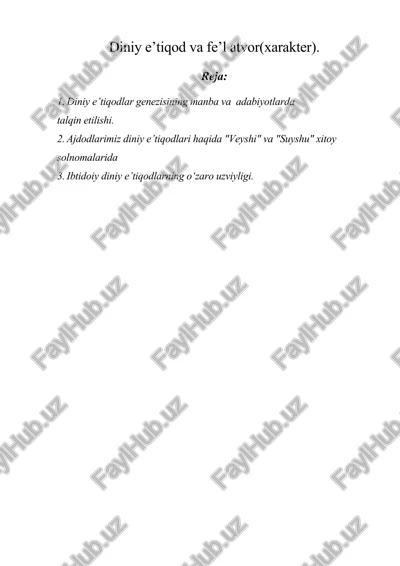 diniy e’tiqod va fe’l atvor(xarakter). — DOC