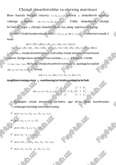 chiziqli almashtirishlar va ularning matritsasi — PDF