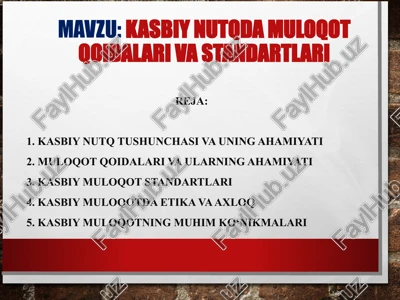 kasbiy nutqda muloqot qoidalari va standartlari — PPT