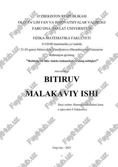 boshlang`ich ildiz indeks tushunachasi va uning ba`zi tadbiqlari — DOC