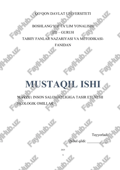 mavzu: inson salomatligiga tasir etuvchi ekologik omillar — DOCX