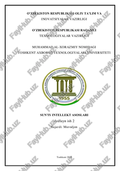 mashinali o‘qitishda sinflashtirishning klassik aloritmlarini ma’lumotlarni grafik tasvirlash asosida loss xatoliklarini baholash — PDF