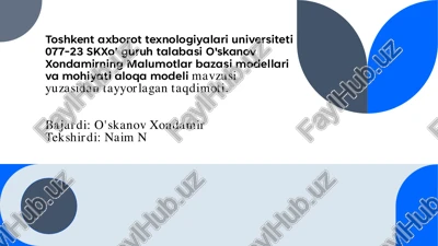 malumotlar bazasi modellari va mohiyati aloqa modeli — PDF