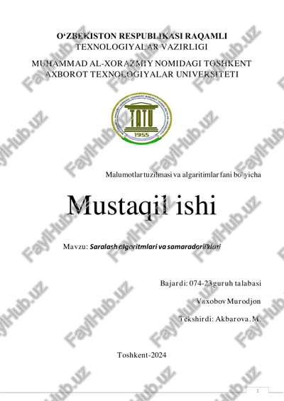 saralash algoritmlari va samaradorliklari — PDF