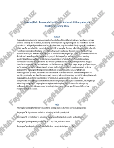 tarmoqda uzatiluvchi axborotni himoyalash — DOCX