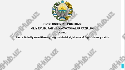 mahalliy o'simliklar barg shakllarini yig'ish va morfologik atlas yaratish — PPTX