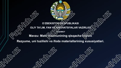 matn mazmunining qisqacha xulosasi — PPTX