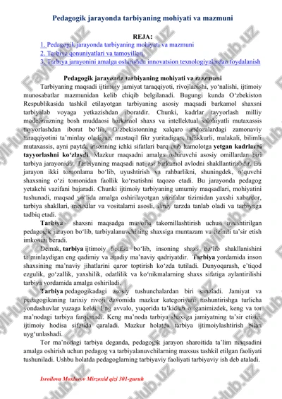 pedagogik jarayonda tarbiyaning mohiyati va mazmuni — DOCX