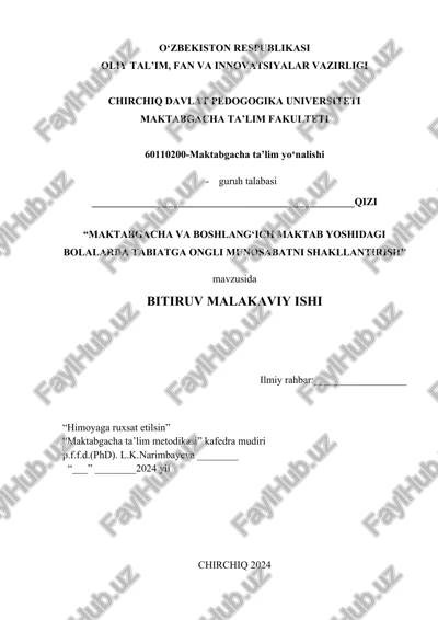 maktabgacha va boshlang‘ich maktab yoshidagi bolalarda tabiatga ongli munosabatni shakllantirish — DOC