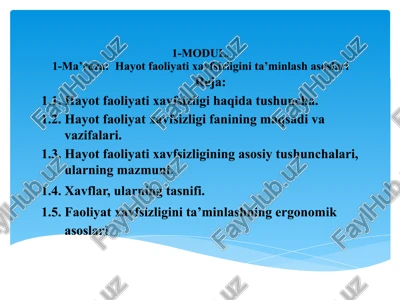 modul.1-ma’ruza:hayot faoliyati xavfsizligini ta’minlash asoslari — PPTX