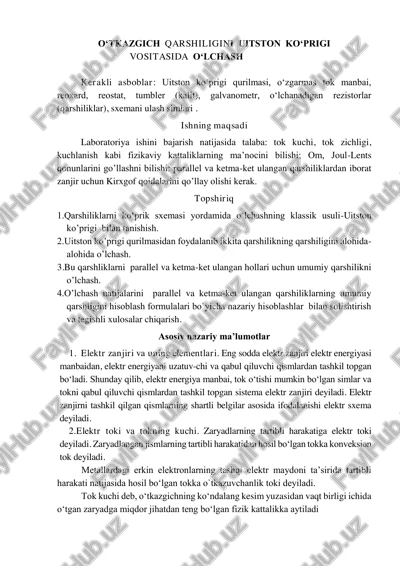 o‘tkazgich qarshiligini uitston ko‘prigi vositasida o‘lchash — PDF