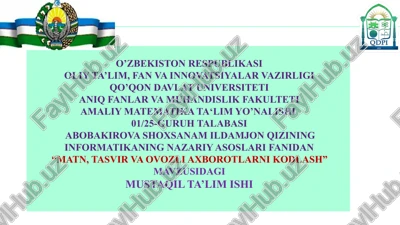 matn, tasvir va ovozli axborotlarni kodlash — PPTX