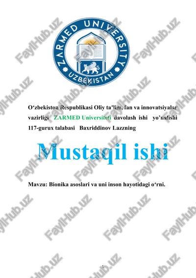 bionika asoslari va uni inson hayotidagi oʻrni — DOCX