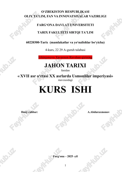 xvii asr o‘rtasi xx asrlarda usmonlilar imperiyasi — DOCX