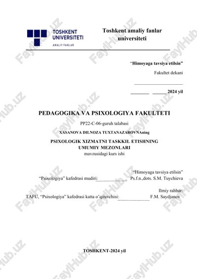 psixologik xizmatni taskkil etishning umumiy mezonlari — DOCX