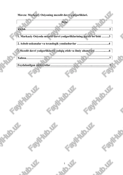 markaziy osiyoning mezolit davri yodgorliklari — DOCX