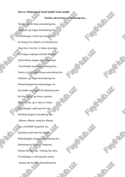 muhammad yusuf ijodida vatan madhi — DOCX