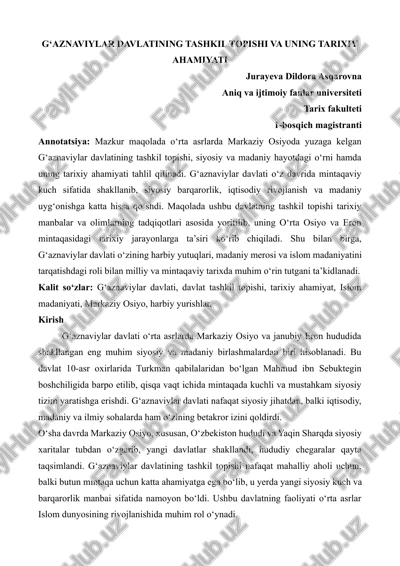 g‘aznaviylar davlatining tashkil topishi va uning tarixiy ahamiyati — DOCX