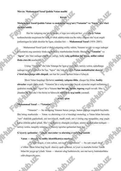 muhammad yusuf ijodida vatan madhi — DOCX