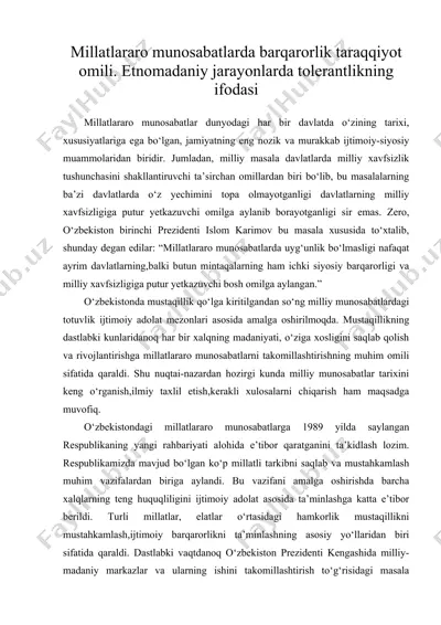 millatlararo munosabatlarda barqarorlik taraqqiyot omili. etnomadaniy jarayonlarda tolerantlikning ifodasi — DOC
