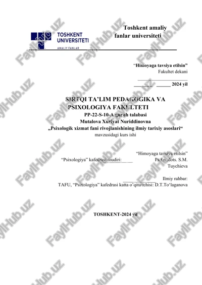 psixologik xizmatning rivojlanish tarixi — DOCX