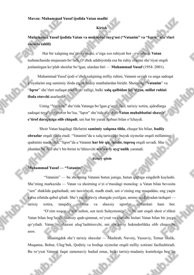 muhammad yusuf ijodida vatan madhi — DOCX
