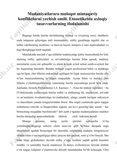 madaniyatlararo muloqot mintaqaviy konfliktlarni yechish omili. etnoetiketda axloqiy tasavvurlarning ifodalanishi — DOC