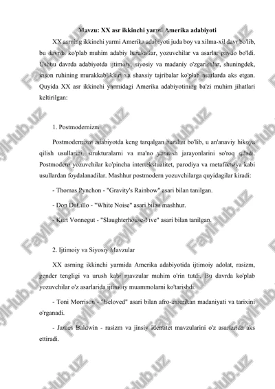 xx asr ikkinchi yarmi amerika adabiyoti — DOCX