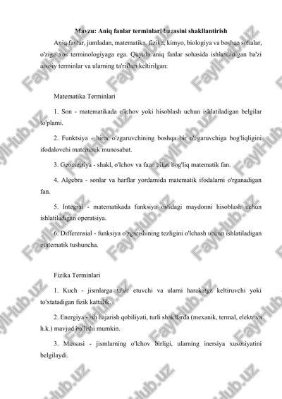 aniq fanlar terminlari bazasini shakllantirish — DOCX