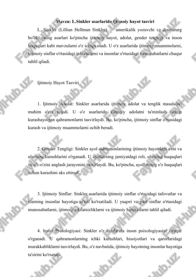 l.sinkler asarlarida ijtimoiy hayot tasviri — DOCX