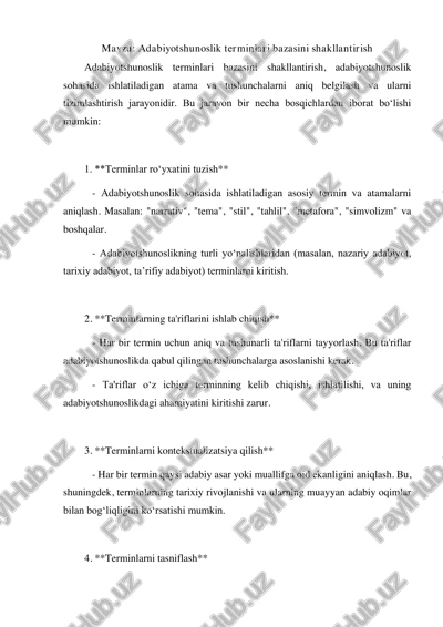 adabiyotshunoslik terminlari bazasini shakllantirish — PDF
