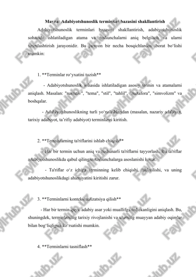 adabiyotshunoslik terminlari bazasini shakllantirish — DOCX