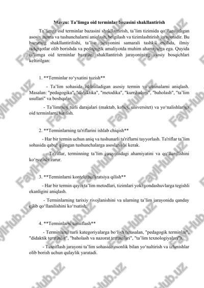 ta’limga oid terminlar bazasini shakllantirish — DOCX