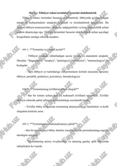 tibbiyot sohasi terminlari bazasini shakllantirish — DOCX