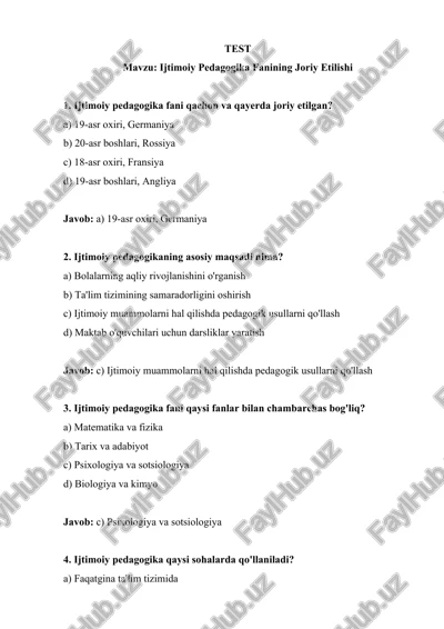 ijtimoiy pedagogika fanining joriy etilishi — DOCX