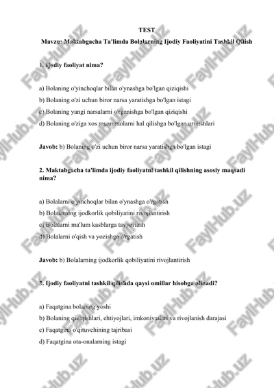 maktabgacha ta'limda bolalarning ijodiy faoliyatini tashkil qilish — DOCX