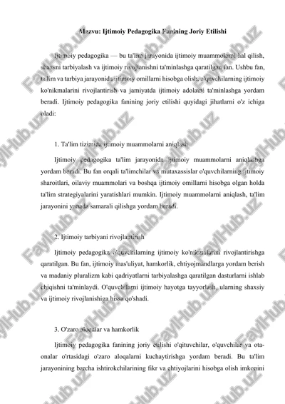 ijtimoiy pedagogika fanining joriy etilishi — DOCX