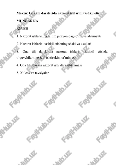 ona tili darslarida nazorat ishlarini tashkil etish — DOCX