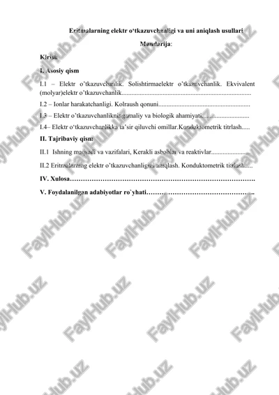 eritmalarning elektr o‘tkazuvchanligi va uni aniqlash usullari — DOCX