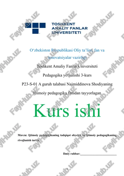 toshkent amaliy fanlar universiteti pedagogika yoʻnalishi 3-kurs — DOCX