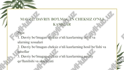 davriy bo‘lmagan cheksiz o‘nli kasrlar — PPTX